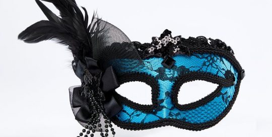 Blue Masquerade Mask with Feathers & Lace Ball Party