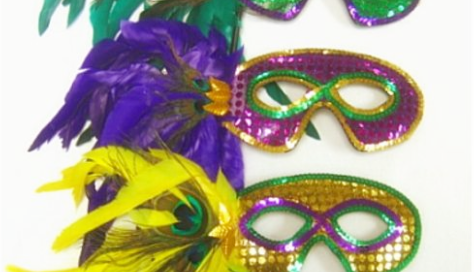 Mardi Gras Feather Mask with Stick