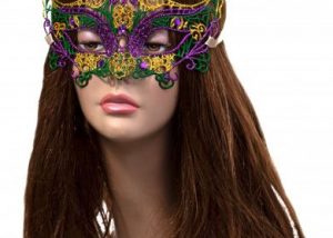 7.5" Filigree Mask Purple Green Gold PGG Mardi Gras Mask