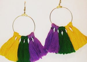 Holiday Tassel Earrings-Mardi Gras - Purple Green Gold