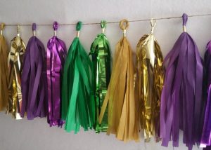 Purple Green Gold Tissue Paper Garland