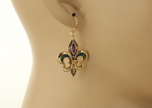 Mardi Gras Fleur De Lis Earrings Purple Green Gold Jewelry