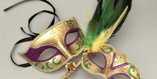 Mardi Gras Masquerade ball mask on stick Carnival Dress up