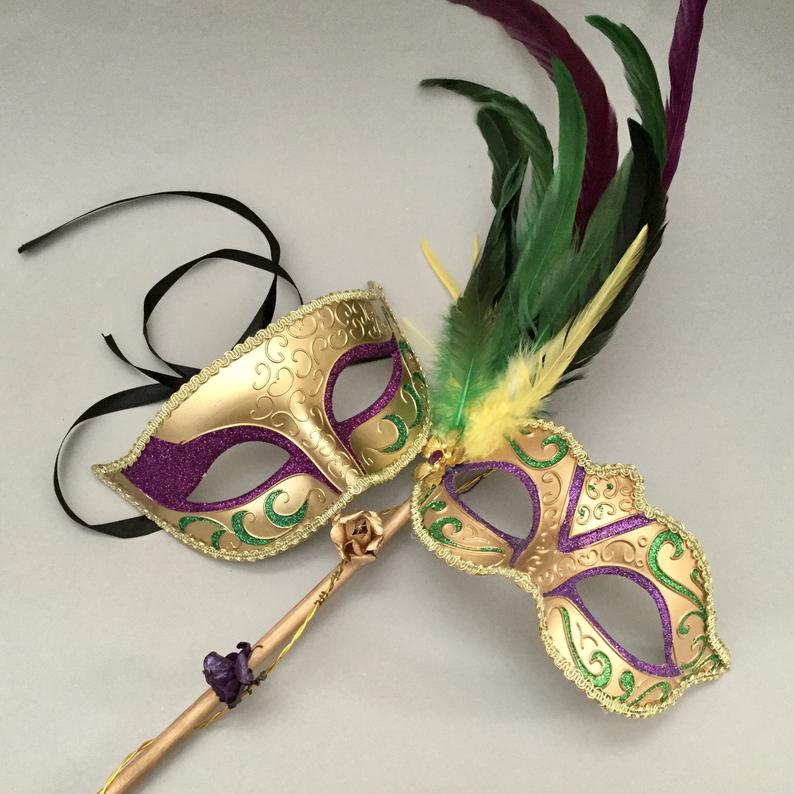 thumbnail image 2 of LUOZZY Masquerade Mask With Holding Stick - Purple Carnival Mardi Gras Mask For Parties 2 of 11