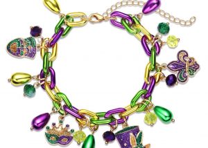 Mardi Gras Bracelet with Hat, Mask, Jester Hat Pendents