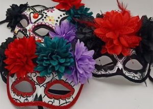 Day Of The Dead Sugar Skull Mask w Flowers