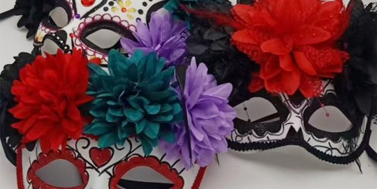 Day Of The Dead Sugar Skull Mask w Flowers
