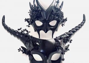 Black Devil Horned Skull Couple Mask