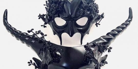 Black Devil Horned Skull Couple Mask