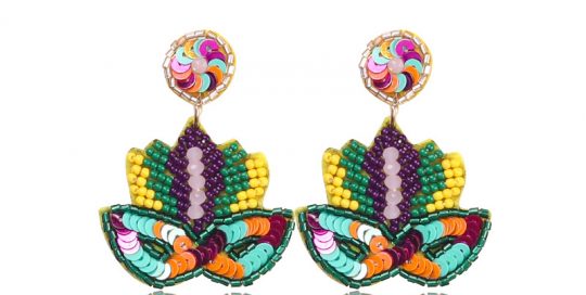 Mardi Gras PGG Handmade Beaded Earring-Mask