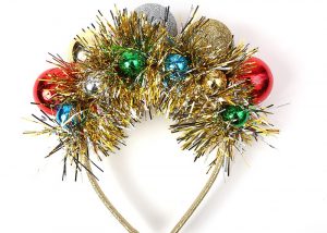 Christmas Tree, Ball, Feather, And Silk Headband In Gold，Red And Green