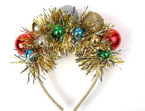 Christmas Tree Headwear Metallic Headband w Tash And Pom Pom