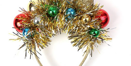 Christmas Tree, Ball, Feather, And Silk Headband In Gold，Red And Green