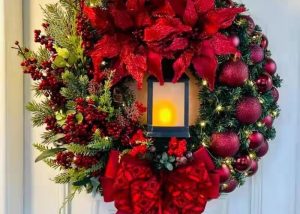Christmas Wreath Door Hanging Decoration-Red