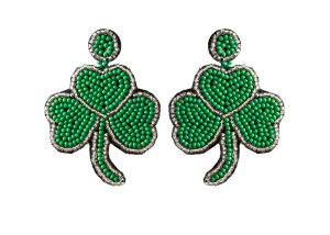 St. Patrick's Day Shamrock Rice Beaded Earrings