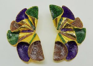 Mardi Gras Dripping Oil Ginkgo Leaf Earrings