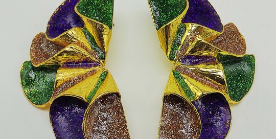Mardi Gras Dripping Oil Ginkgo Leaf Earrings