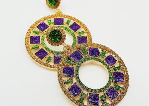 Mardi Gras round oil drip with PGG rhinestone earrings