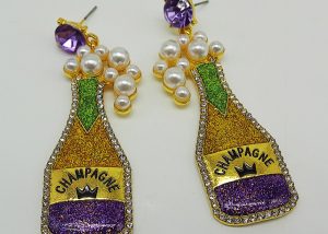 Mardi Gras Champagne bottle drip oil earrings