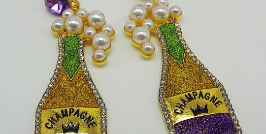 Mardi Gras Champagne bottle drip oil earrings