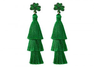 Green Shamrock Tassel Earrings