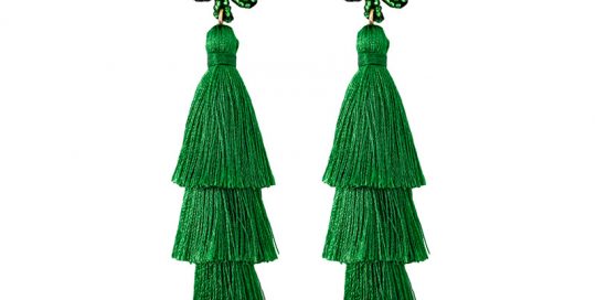 Green Shamrock Tassel Earrings