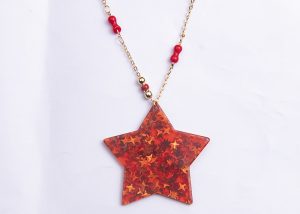 Carnival Beaded Necklace Glitter Star Pendant Sweater Chain -Red
