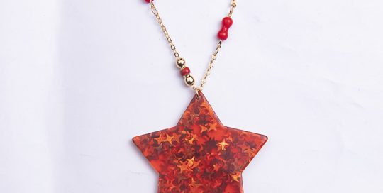 Carnival Beaded Necklace Glitter Star Pendant Sweater Chain -Red