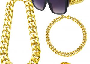 Hip Hop Punk Chain Necklace Glasses Ring Bracelet Jewelry Set