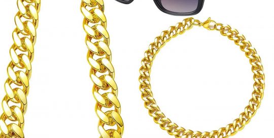 Hip Hop Punk Chain Necklace Glasses Ring Bracelet Jewelry Set