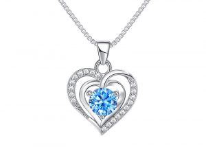 Double Heart Pendant Necklace- Blue