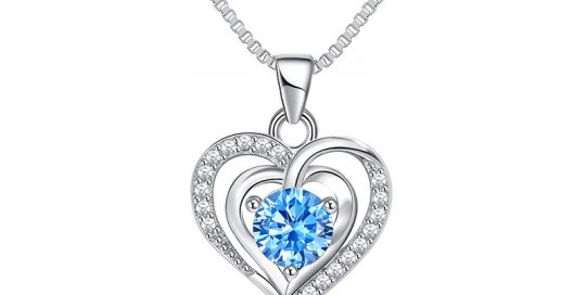 Double Heart Pendant Necklace- Blue