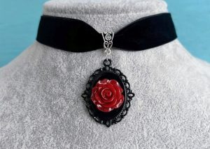 Gothic Rose Flower Necklace Velvet Choke, Fashion Women's Party Necklace, Skull Rose Necklace Punk Jewelry