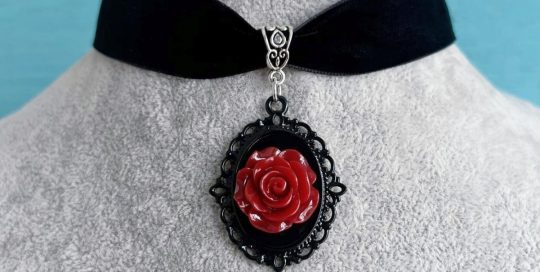 Gothic Rose Flower Necklace Velvet Choke, Fashion Women's Party Necklace, Skull Rose Necklace Punk Jewelry