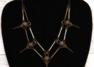 Gothic Crow Cross Glass Pendant Necklace