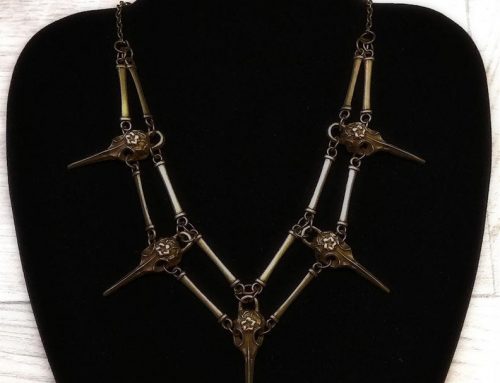 Gothic Crow Cross Glass Pendant Necklace