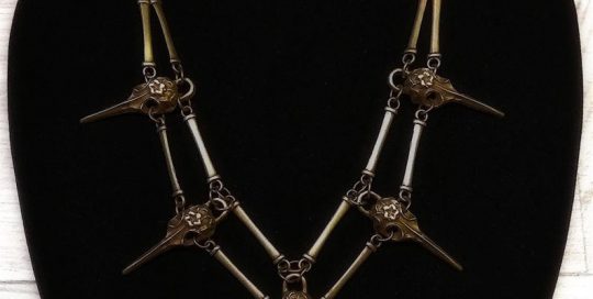 Gothic Crow Cross Glass Pendant Necklace