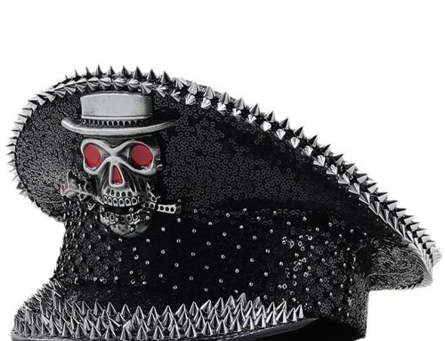 Black Sequin Skull Punk Captain Hat