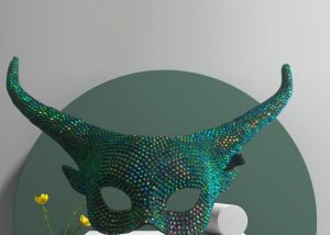 Rhinestone Studed Ancestral Devil Horned Mask-Green