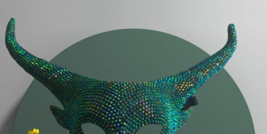 Rhinestone Studed Ancestral Devil Horned Mask-Green