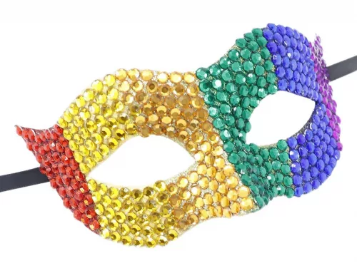 Rainbow Rhinestone Carnival Pride Mask with Diamonds