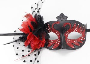 Halloween Masquerade Ball Glitter Mask with Removable Flowers-Red