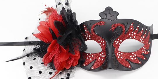 Halloween Masquerade Ball Glitter Mask with Removable Flowers-Red